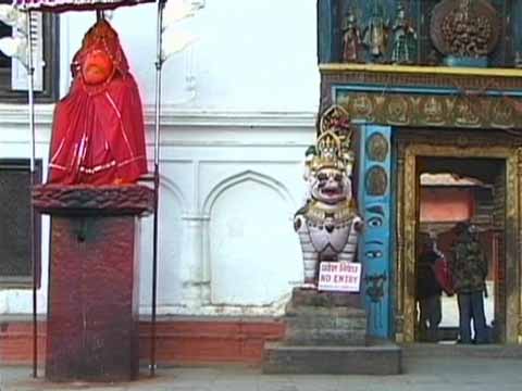 
Kathmandu Durbar Square Hanuman statue and Hanuman Dhoka entrance - The Three Royal Cities Of Nepal DVD
